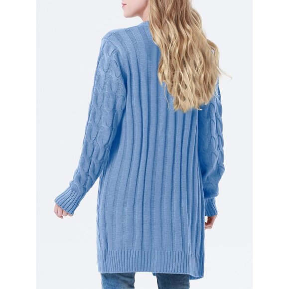 Disi Womens blue Cardigan Long Sleeves Cable Knit Open Front Loose Sweaters - Picture 4 of 5